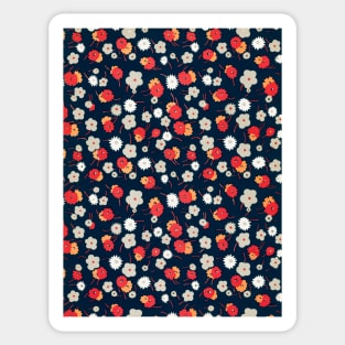 White, gray, pink and red flowers pattern Sticker